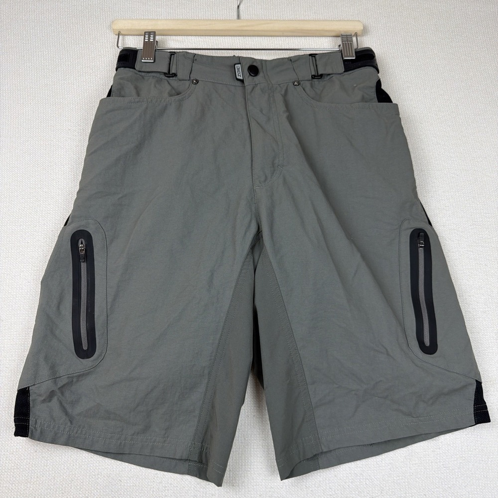 Zoic Ether Shorts Men's M Green Cargo‎ Cycling Biking Padded Liner Zip Pockets